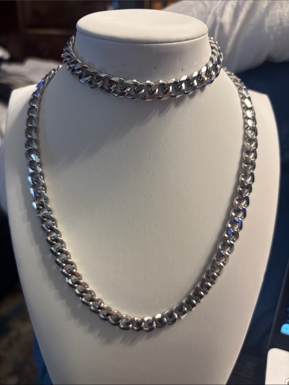 Classic Silver-Tone Curb Chain Necklace and bracelet for man stainless steel